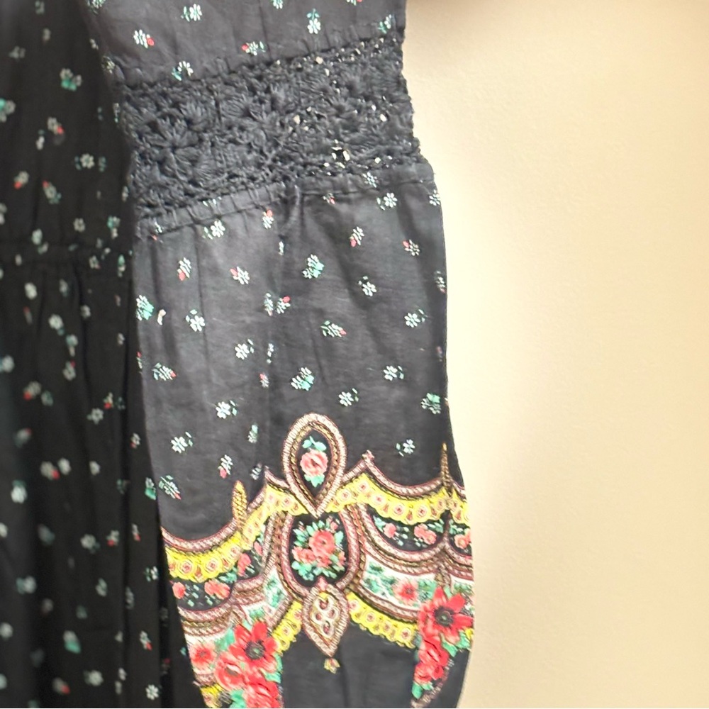 Chasing Unicorns Bohemian Black Floral Long Sleeve Dress size Large - Picture 11 of 13